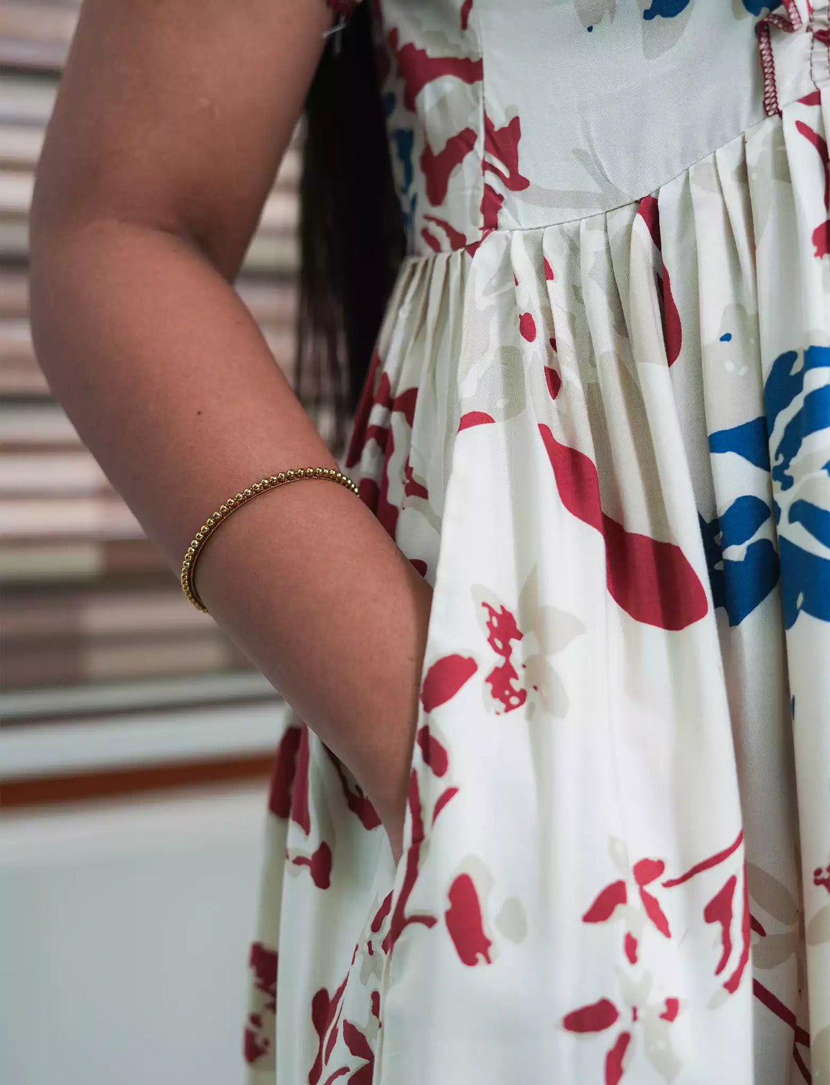 Cream White Flared Feeding Frock with Side Pocket - Mangai Nighties