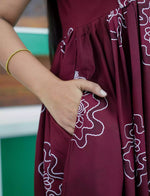 Maroon Floral Outline Print Rayon Front Zipper Feeding and Casual Full Frock - Mangai Nighties