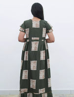 Dark Brown Geometric Print Rayon Front Zipper Feeding Full Frock with Flutter Sleeve- Mangai Nighties
