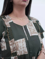 Dark Brown Geometric Print Rayon Front Zipper Feeding Full Frock with Flutter Sleeve- Mangai Nighties