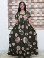 Sage Green Marble Circle Print Rayon Front Zipper Feeding Frock - Mangai Nighties