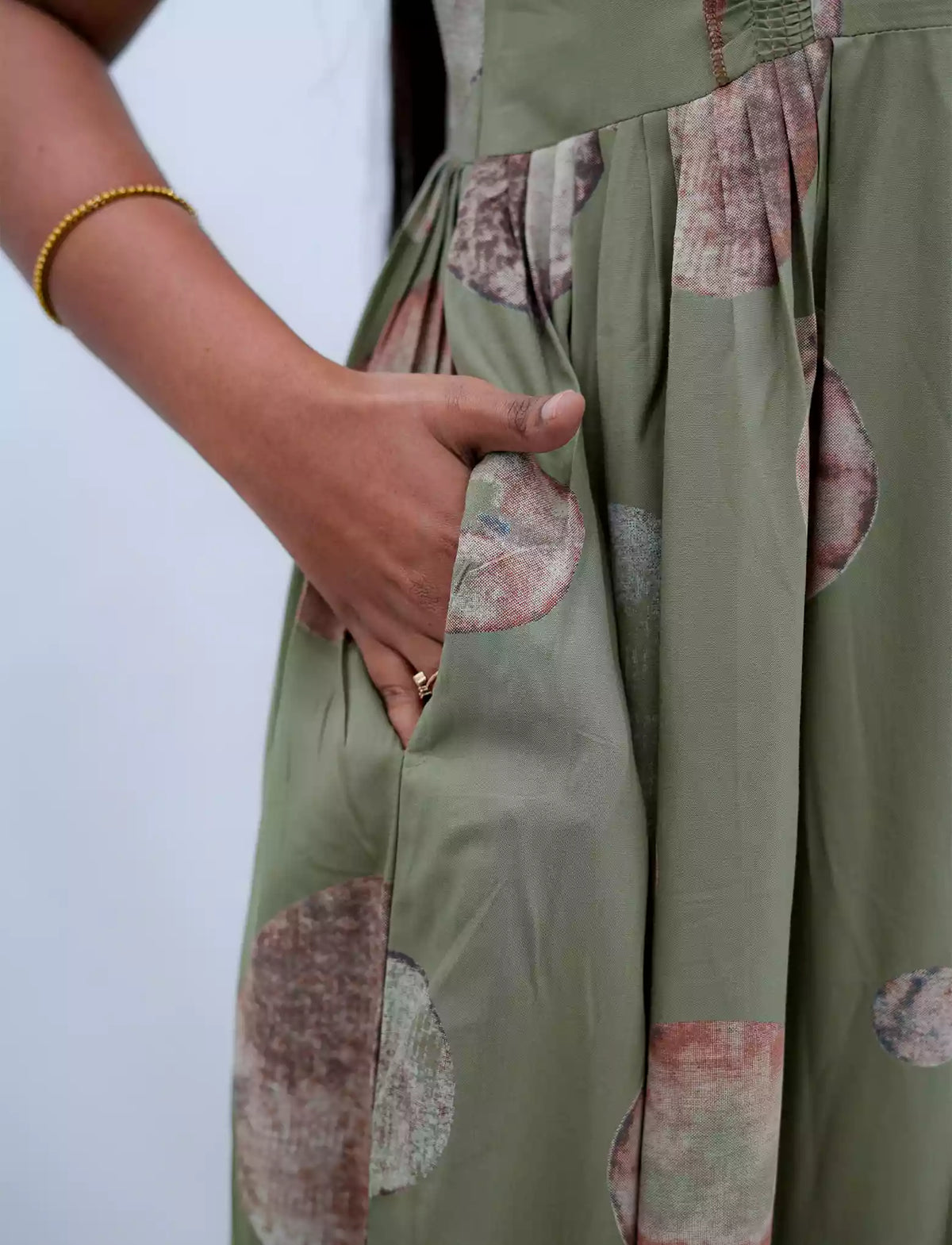 Sage Green Marble Circle Print Rayon Front Zipper Feeding Frock - Mangai Nighties