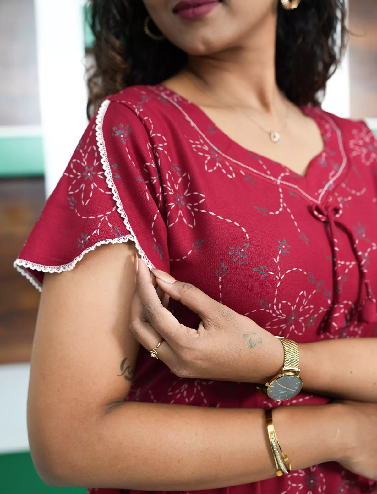 Alpine Floral Print Petal Sleeve Full Frock - Mangai Nighties