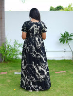 Black Print Feeding Flared Frock with Frill - Mangai Nighties