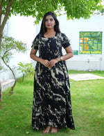 Black Print Rayon Feeding Flared Frock with Frill - Mangai Nighties