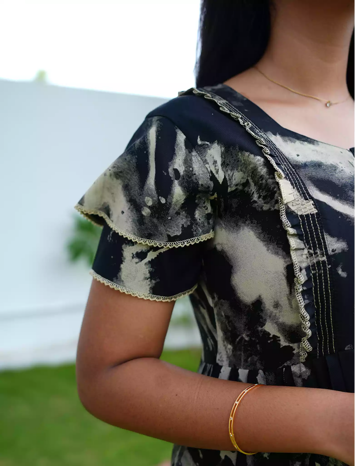 Black Rayon Feeding Flared Frock with Double Layer Sleeves - Mangai Nighties
