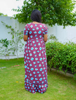 Brown Print Feeding Flared Frock with Frill - Mangai Nighties
