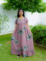 Rayon Leaf Print Feeding Frock With Zipper | Mangai Nighties