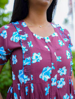 Brown Abstract Feeding Flared Full Frock with Zip - Mangai Nighties
