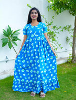 Sea Blue Rayon Feeding Flared Frock - Mangai Nighties