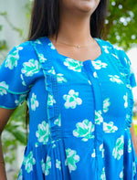 Sea Blue Feeding Flared Full Frock with Zip - Mangai Nighties