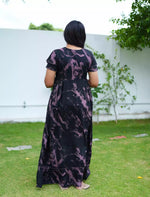 Violet Abstract Print Feeding Flared Frock with Frill - Mangai Nighties
