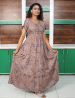 Alpine Floral Print 3 Layer Flared Full Frock with Side Pocket - Mangai Nighties