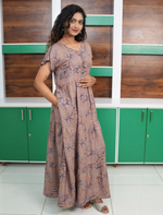 Alpine Floral Print 3 Layer Flared Full Frock with Side Pocket - Mangai Nighties