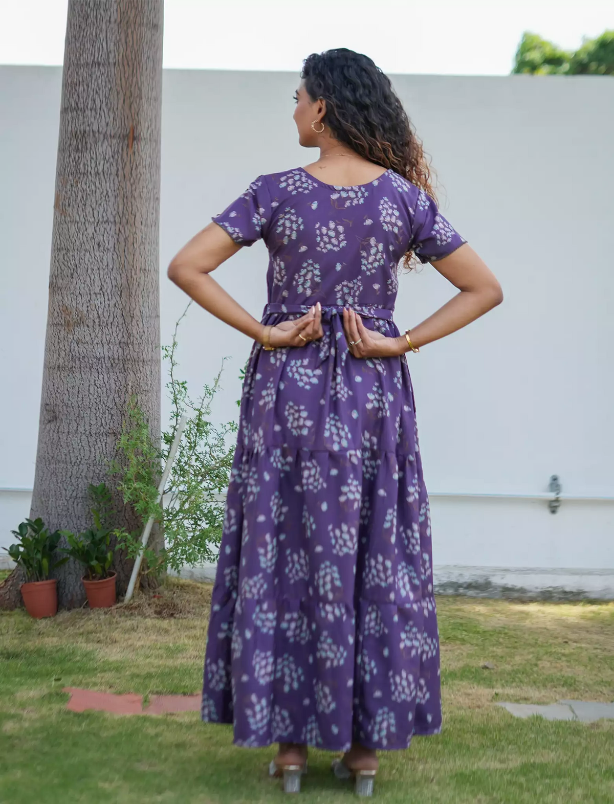 Alpine Floral Print Back Tie Full Frock - Mangai Nighties
