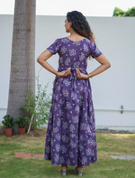 Alpine Floral Print Back Tie Full Frock - Mangai Nighties