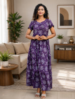 Alpine Floral Print Back Tie Full Frock - Mangai Nighties