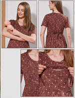 Brown Zipless Flip Open Breastfeeding Nursing Maxi - Mangai Nighties