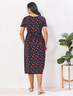 Black Hosiery Cotton Back tip Rope Zipless Maternity Wear - Mangai Nighties