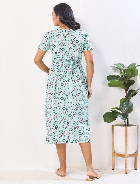 Mint green soft Hosiery Cotton Zipless Maternity Wear with Back tie - Mangai Nighties