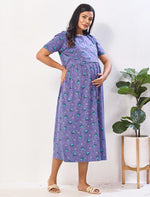 Hosiery Lavender Triangle Print Zipless Breastfeeding Maternity wear - Mangai Nighties