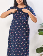 Navy Flip Open Easy Breastfeeding Maternity wear - Mangai Nighties