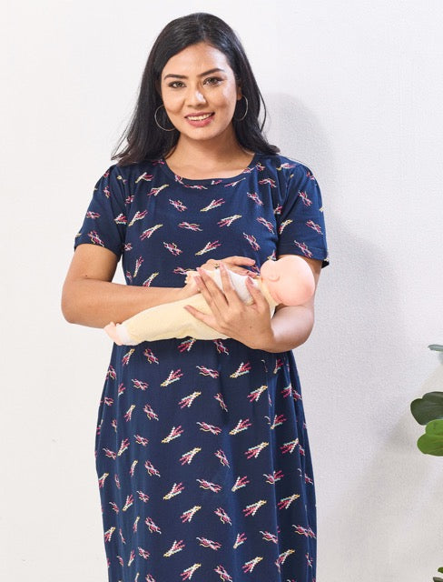 Hosiery maternity feeding frock for pregnancy women - Mangai Nighties