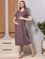 Feeding Comfort oft Hosiery Cotton Zipless Flip Open Maternity Maxi - Mangai Nighties