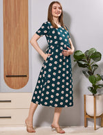 Green Hosiery Cotton Flip Open Zipless Feeding Maxi - Mangai Nighties