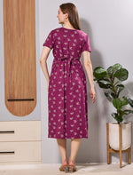 Magenta Floral Hosiery Zipless Feeding Wear with Back tie Rope - Mangai Nighties
