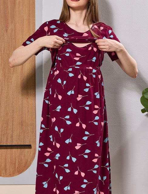 Hosiery Zipless Breastfeeding Maternity Maxi easy Flip Open - Mangai Nighties