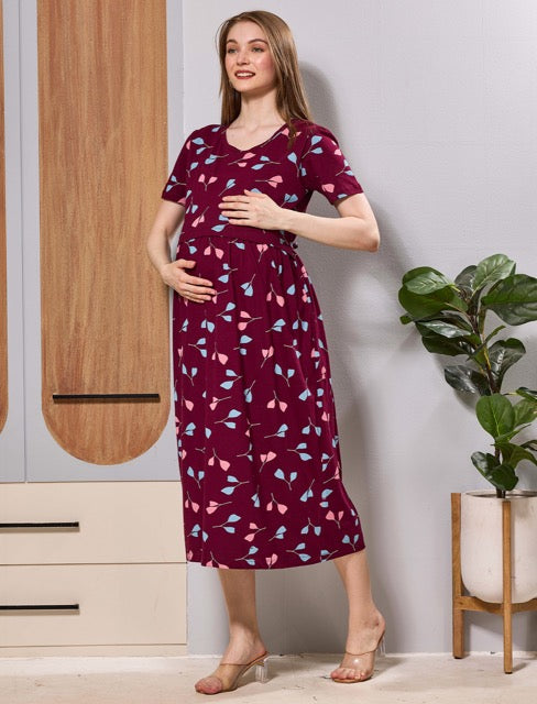 Mom's Care Hosiery Cotton Feeding Friendly Maxi with Side Pocket - Mangai Nighties