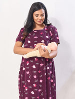 Hosiery Cotton Printed Feeding Friendly Maternity Maxi - Mangai Nighties