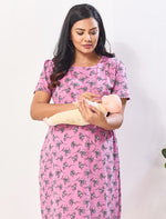 Pink Zipless Maternity Mom's Care Feeding Wear with side Pocket - Mangai Nighties