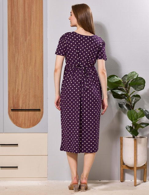 Purple Hosiery Back Tie Feeding Zipless Maternity Feeding Maxi - Mangai Nighties