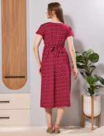 Hosiery Red Floral Print Maternity Zipless Maxi with Back tie - Mangai Nighties