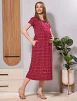 Hosiery Cotton Zipless Flip Open Access Nursing Feeding Maxi - Mangai Nighties