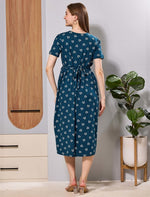 Teal blue Hosiery Back Tie Rope Maternity Feeding Zipless wear - Mangai Nighties