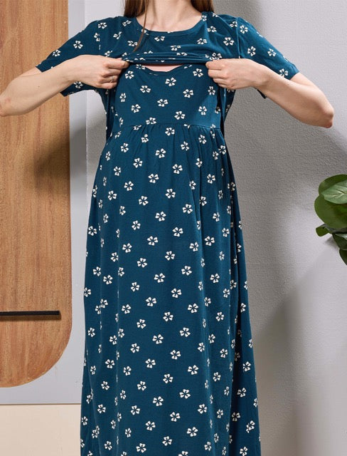 Hosiery Breastfeeding Zipless Flip Feeding Maxi - Mangai Nighties