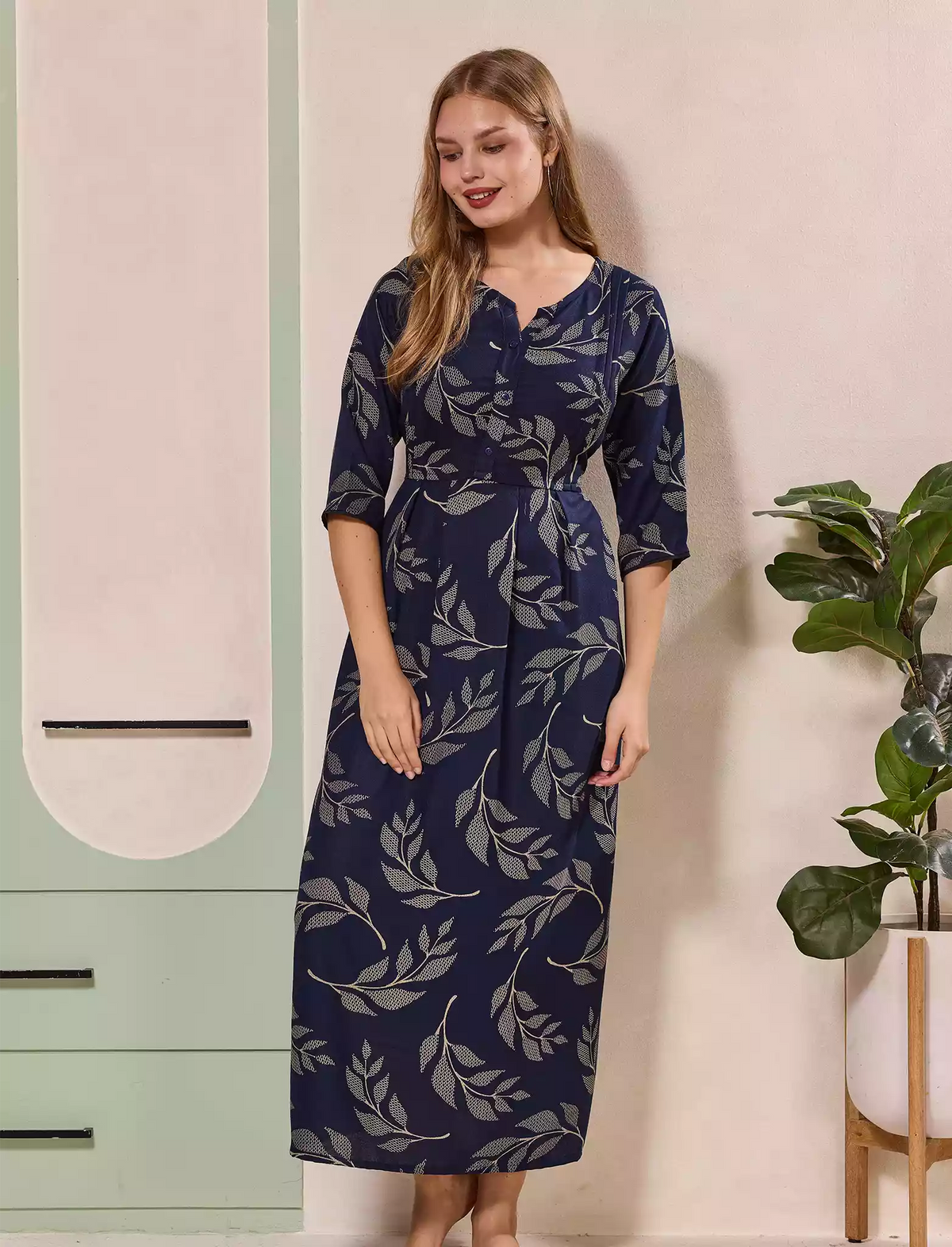 Navy Blue Alpine Kurti Style Dress- Mangai Nighties