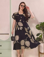 Leaf Printed Petal Sleeve Maxi with Back Tie | Mangai Nighties