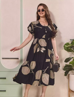 Leaf Printed Petal Sleeve Maxi with Back Tie | Mangai Nighties