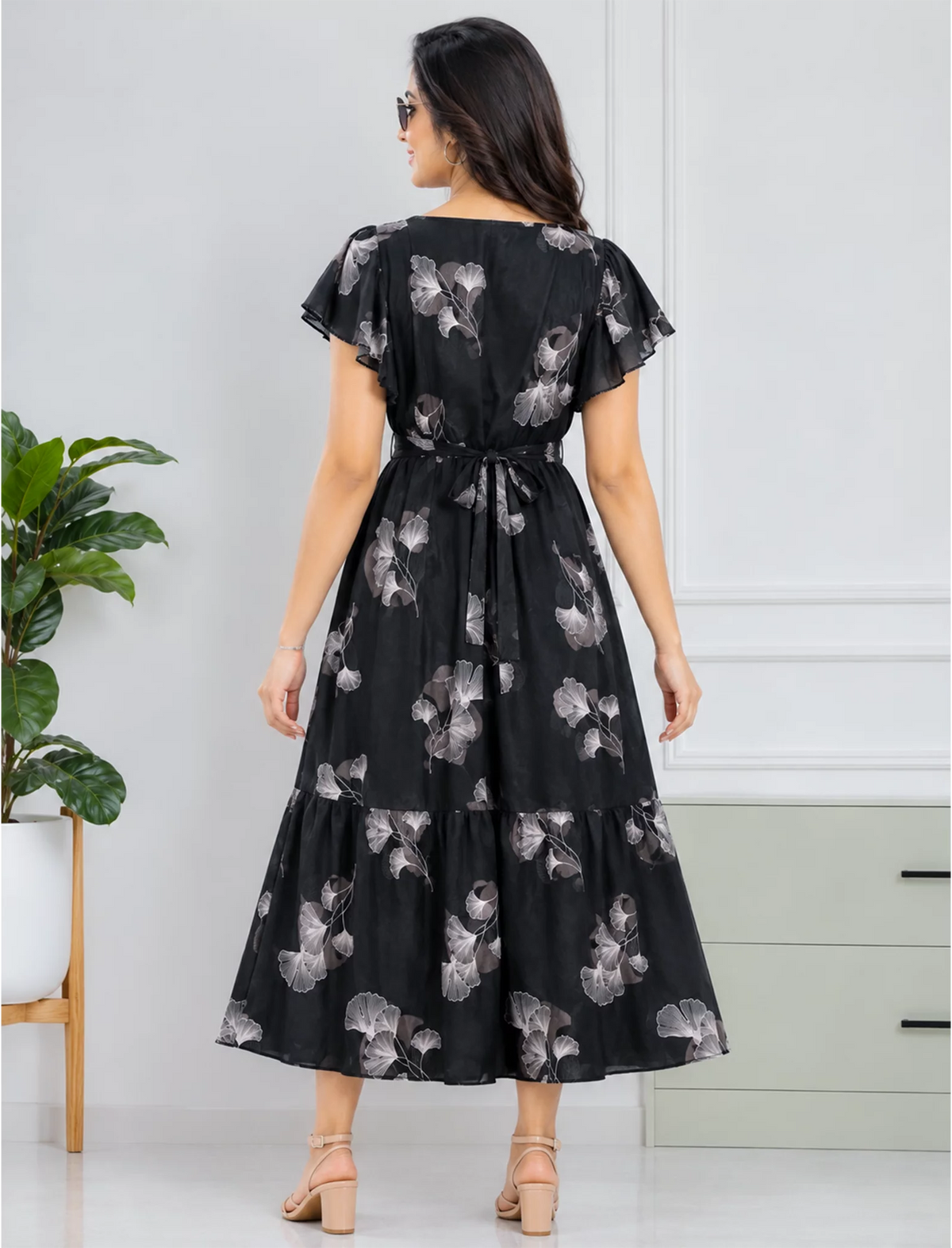Floral Print Petal Sleeve Maxi with Side Pocket | Mangai Nighties
