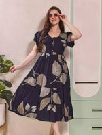 Leaf Printed Petal Sleeve Maxi with Back Tie | Mangai Nighties