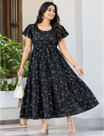 Floral Print Petal Sleeve Maxi with Back Tie | Mangai Nighties