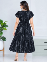 Abstract Printed Maxi with Stylish Petal-Sleeve | Mangai Nighties