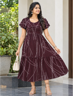 Abstract Printed Maxi with Stylish Petal-Sleeve | Mangai Nighties