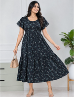 Floral Print Petal Sleeve Maxi with Back Tie | Mangai Nighties