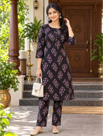 Rayon Floral Print Co-ord Set with Long Sleeves & Elastic Bottoms - Mangai Nighties