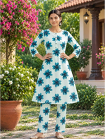 Rayon Floral Print Co-ord Set with Elastic Bottoms - Mangai Nighties